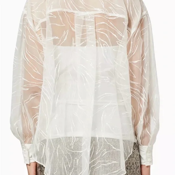 Brunello Cucinelli Dazzling Exotic Embroidery Shirt in Crispy Silk Size M NWT